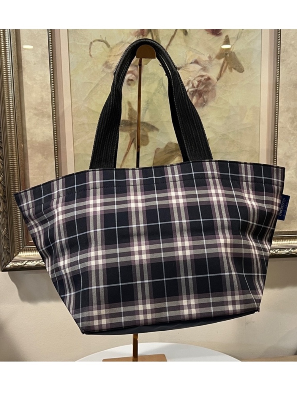 Burberry Blue Label Black and Purple Plaid Tote - Rehab - tiny holes in corners
